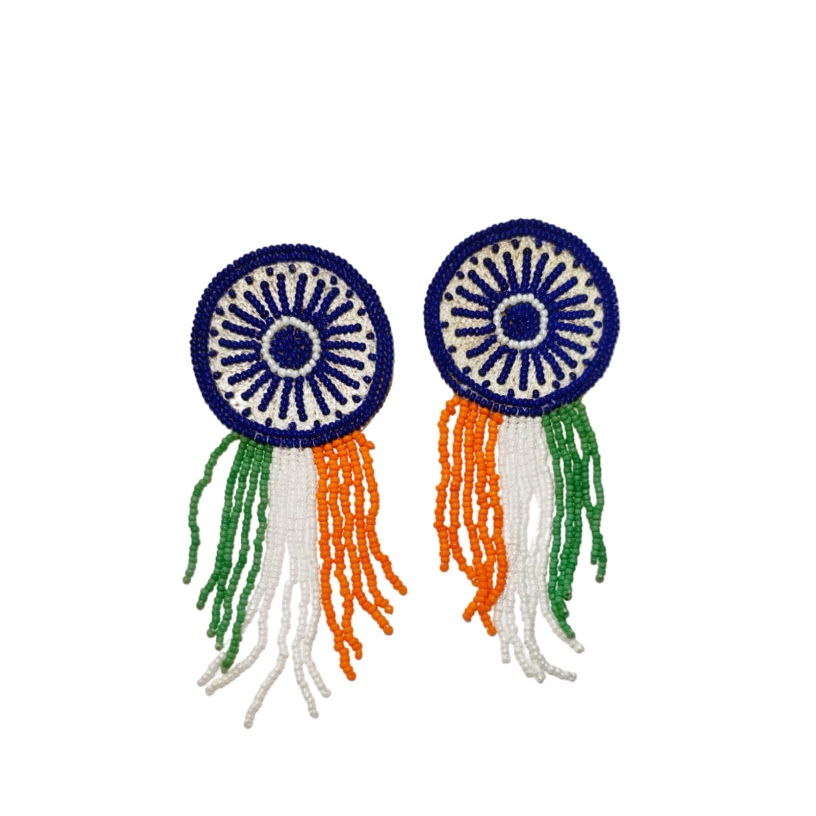 abeo India Tiranga Ashoka Chakra Earrings, Independence Day Special, 11 cm x 5 cm, Tricolour Beaded Design-picture-15