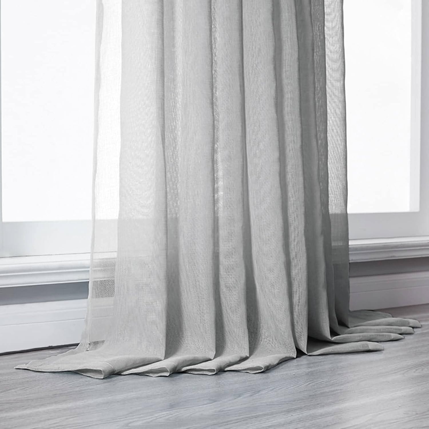 Sheer Window Curtains 84 Inch Long, Polyester Pure Color Net Voile Sheer Curtain Semi Transparent, Grey, 34W x 84L inch