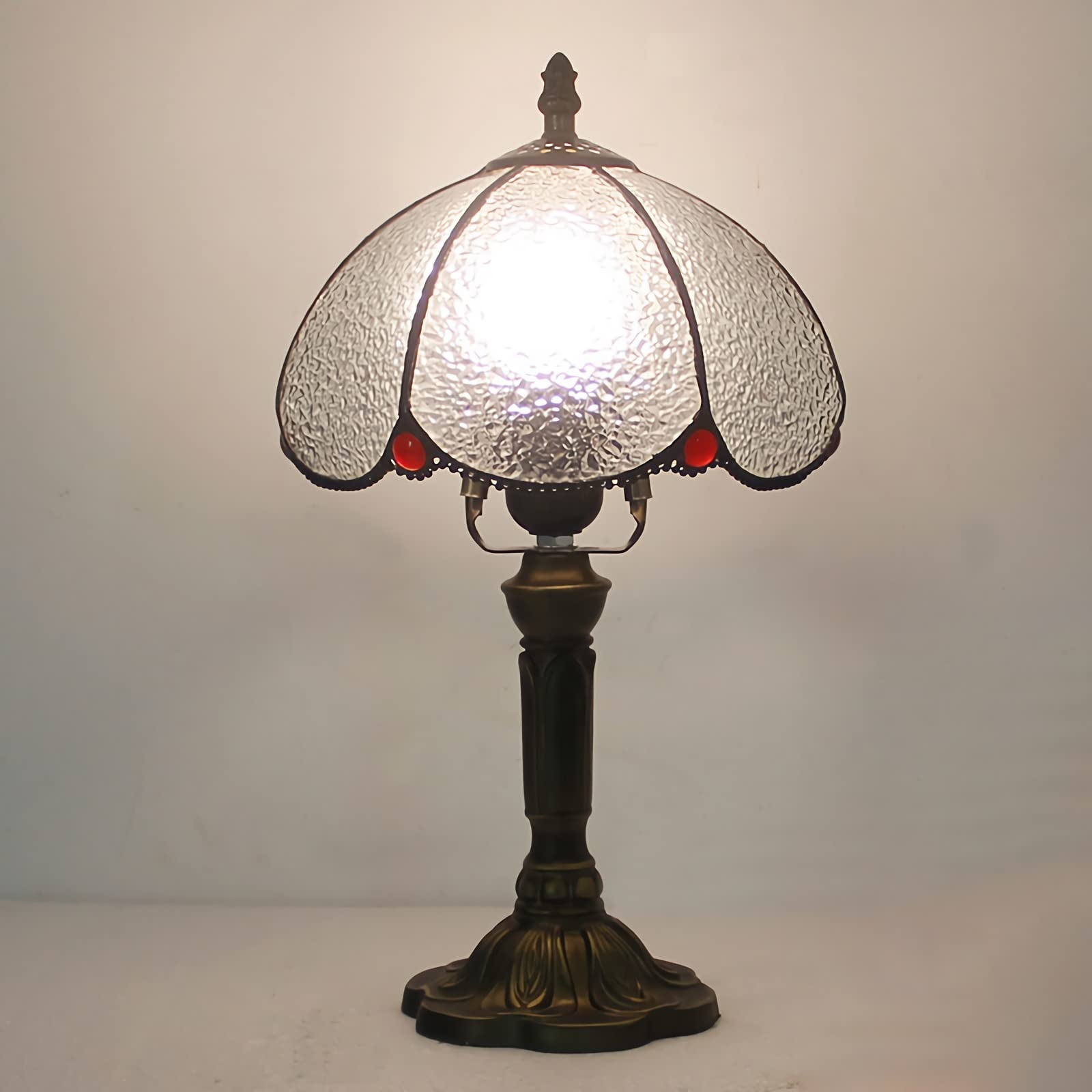 8" Tiffany Style Small Table Lamp, Stained Glass Bedside Lamp, 15" Tall Antique Resin Base Nightstand Lamps for Bedroom Living Room Home Office, E26 Bulb(Bulb Not Included),28
