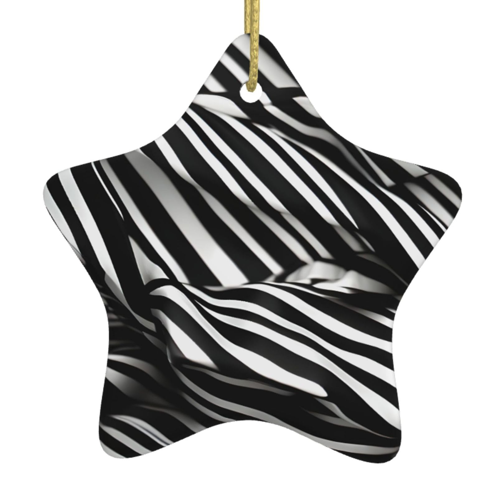 Nbtghga White Stripes Black Print Christmas Ornaments, Ceramic Hanging Ornament, Round Shape Decorations