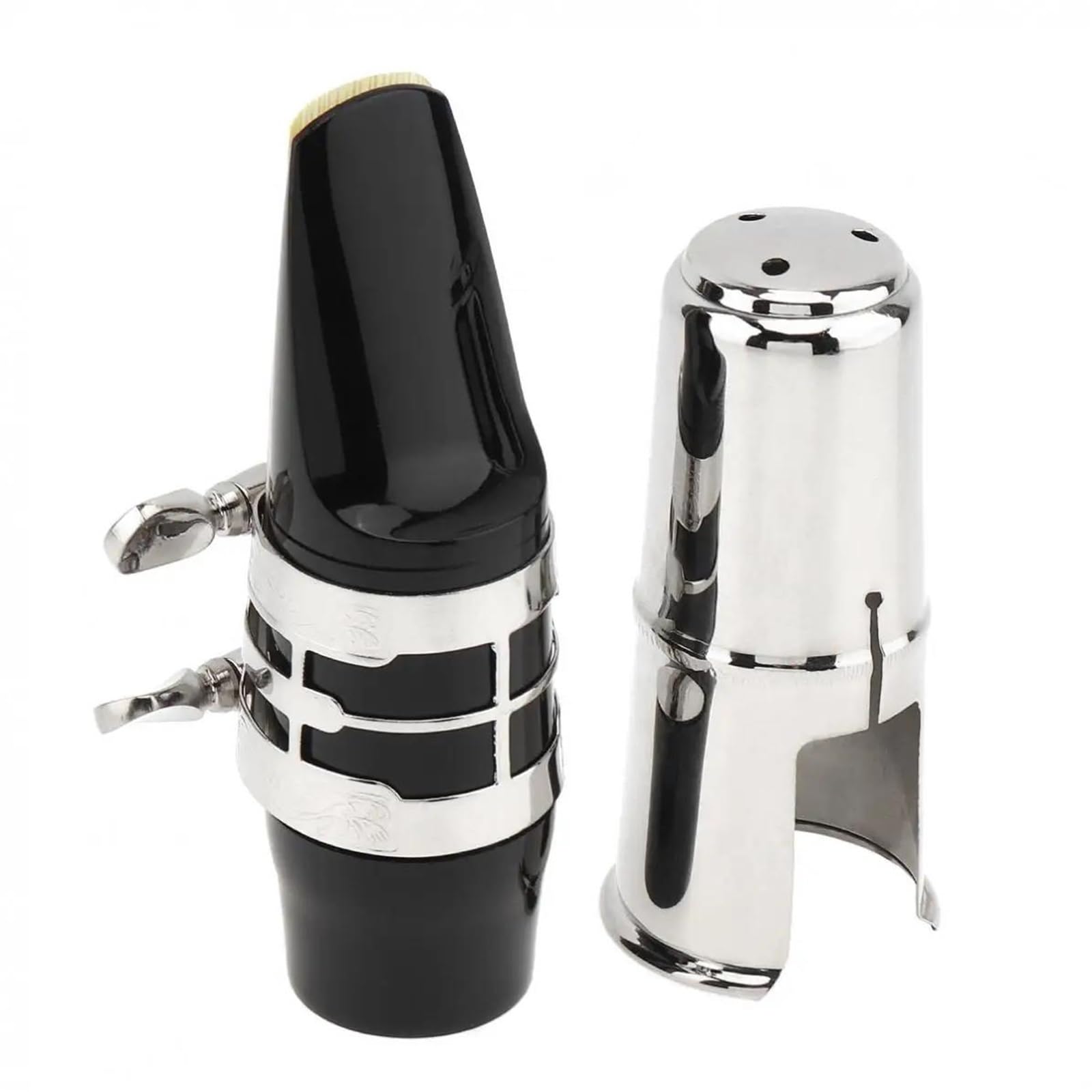 Kit bocchino per sassofono contralto, motivo floreale intagliato, legatura placcata oro, tappo in ottone, bocchino in bachelite, compatibile con sassofoni Yamaha e Selmer (argento)