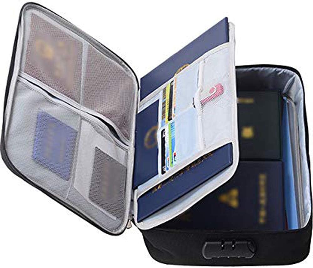 MOCOHANA Waterproof Document Bag Holder with Lock Expanding File Holder Portable File Box Tote A4 Size Filing Pouch File Pocket Organizer Document Storage Business Organizer(Double-Layer, Black)