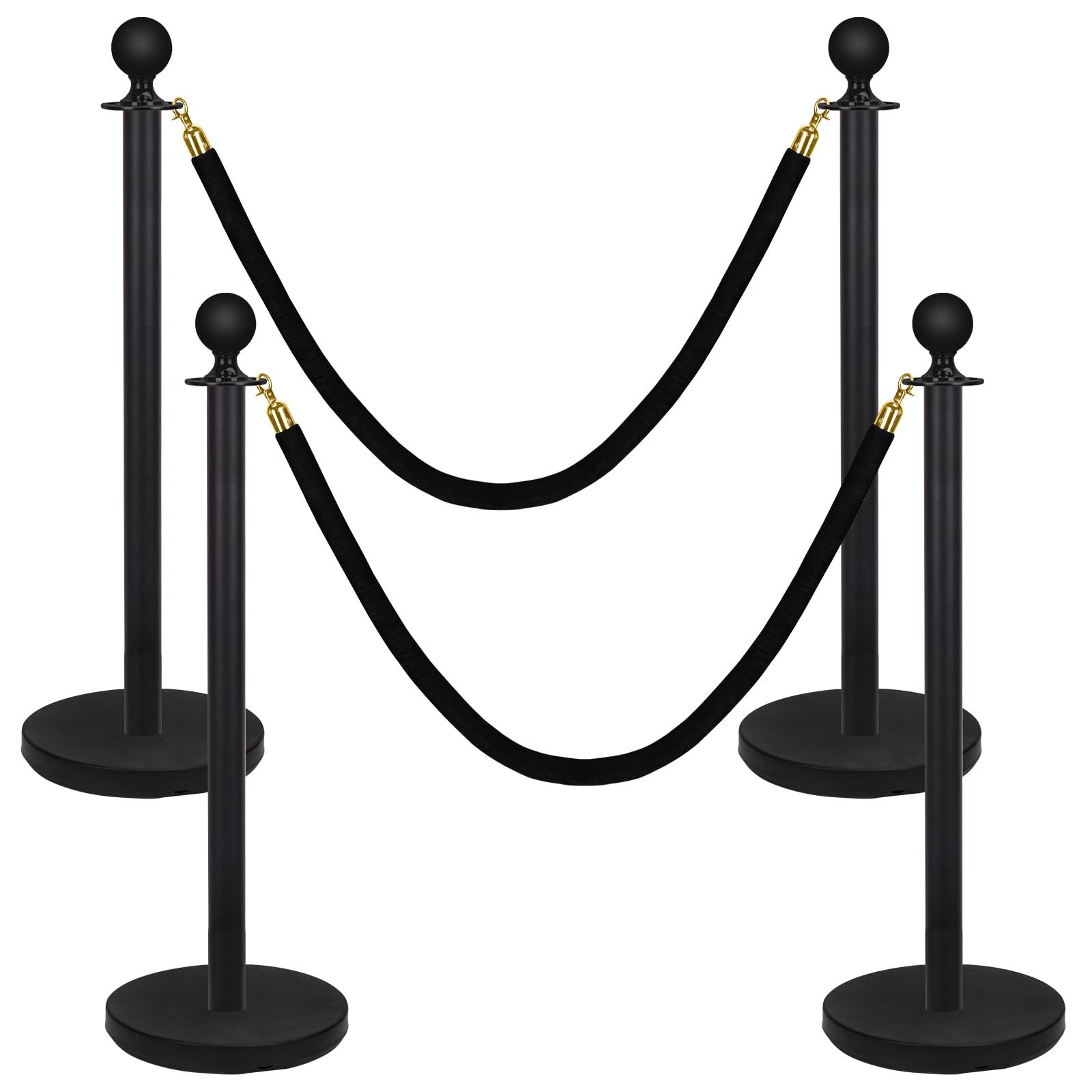 Swpeet 34Pcs Black Stanchion Post Queue Kit con Cuerda de Terciopelo Negro 5 Pies, Postes 38 Pulgadas, Base Metálica