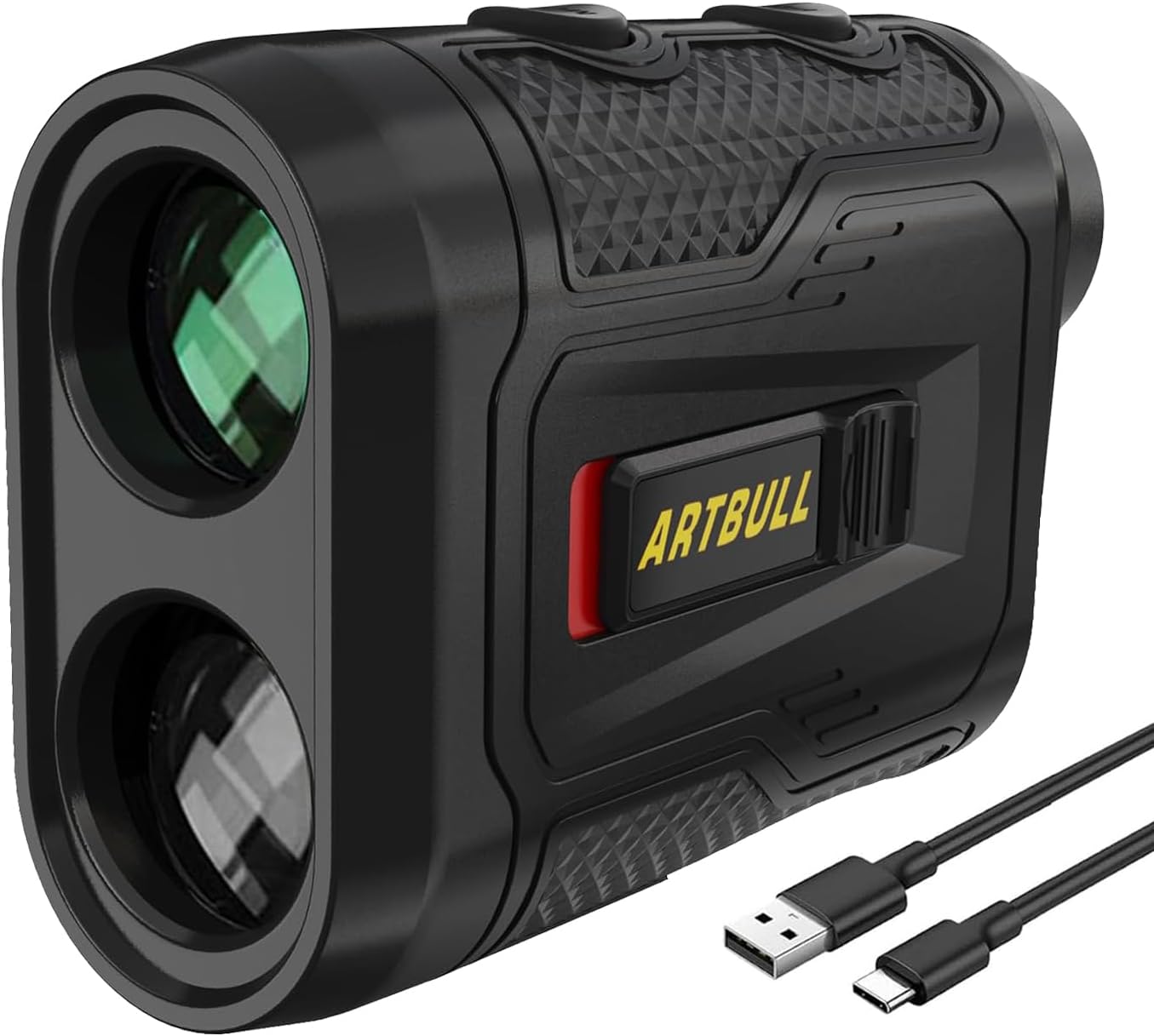 4-in-1 Laser Rangefinder 6X Magnification, USB-C Rechargeable, Built-in Magnet, Outdoor Speed/Height/Distance Measurement, Flag Lock & Slope Switch