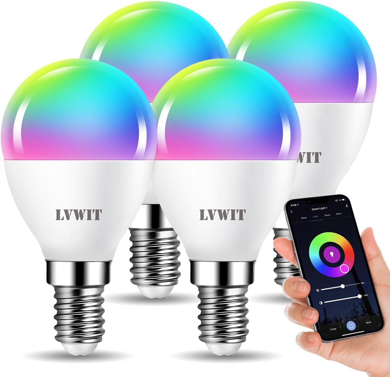 Smart E14 Light Screw Bulbs,WiFi G45 Golf LED Bulb,470Lm, E14 Color WiFi,5W Replace 40 Watt,Smart Light Bulb Screw E14,Compatible with Alexa Google Assistant,TUYA/Smart Life APP Bulb 4 PCS