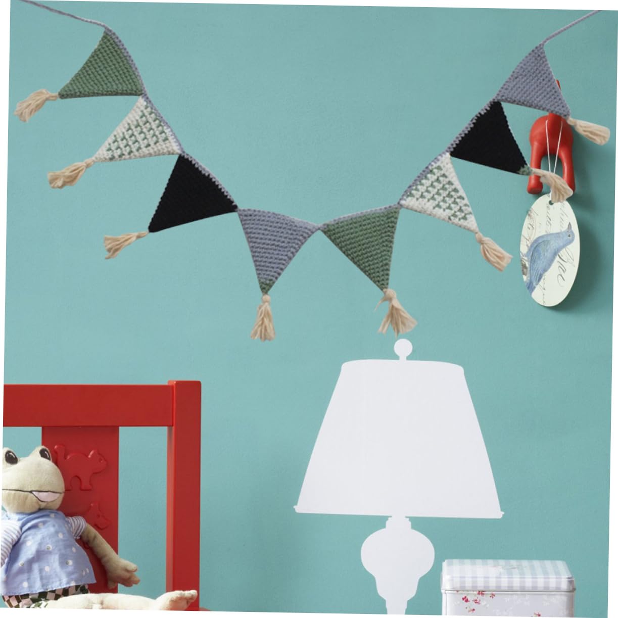 UPKOCH 3piezas Banderines Decorativos De Algodón Verde Para Cumpleaños y Habitaciones Infantiles Guirnalda Colgante De Triángulo Para Shower y Decoración