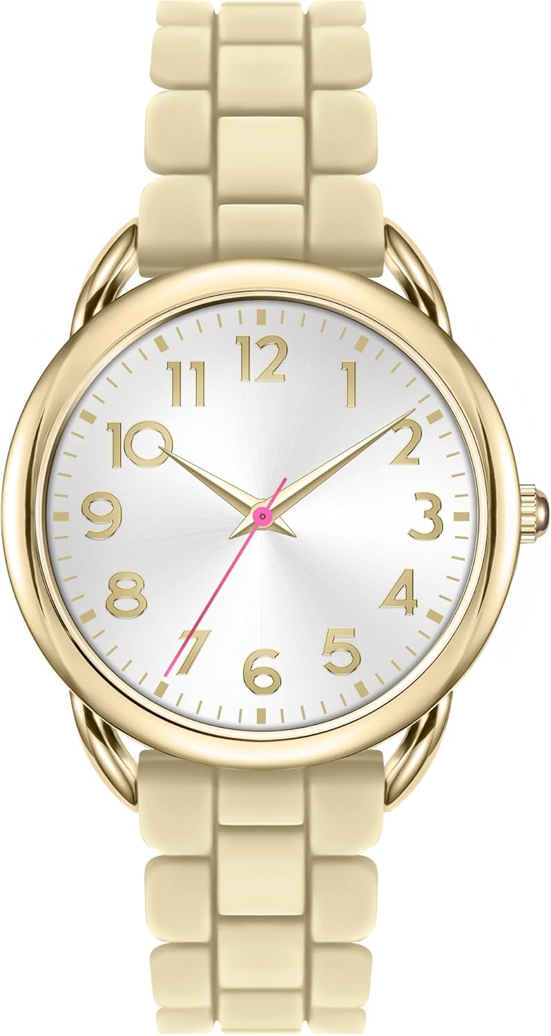 Asan Ge Analog Watch for Women Large Numerals Face Easy Time Reading Silicone Strap Casual Watch Water Resistant 100 feet