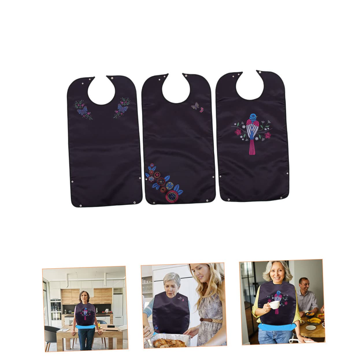 Mobestech 3stücke Teiliges Wiederverwendbarer Erwachsenen-lätzchen Mit Druckknopf Für Senioren Und Pflegekräfte Schmutz Und Fleckenresistent Leicht Und Einfach Zu Handhaben