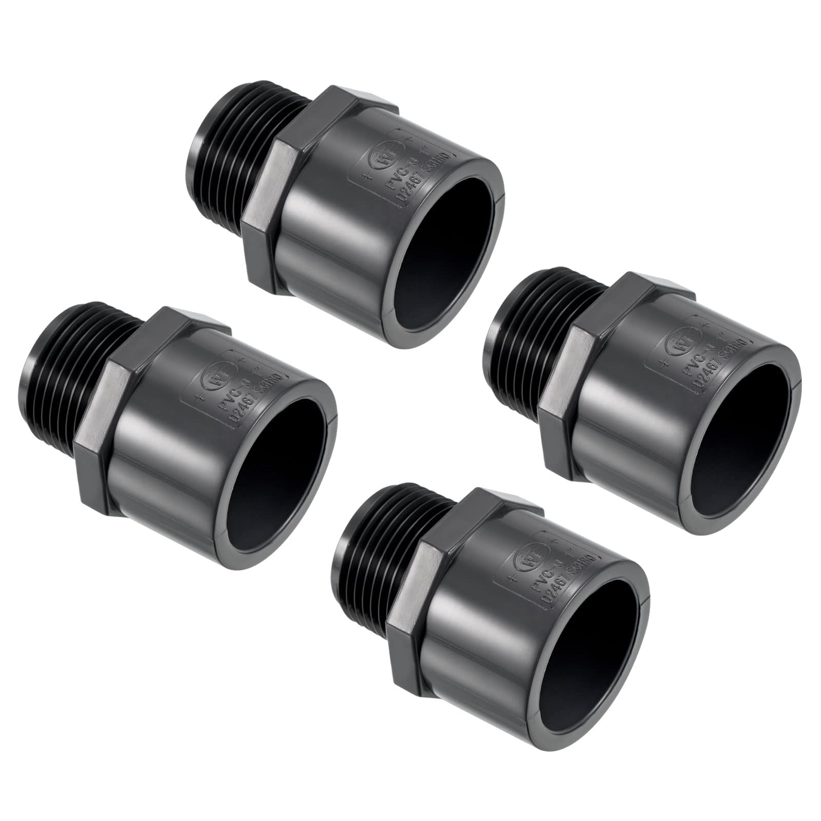 Raccord de tuyau droit 1NPT en UPVC gris pour réseau d'eau domestique x4