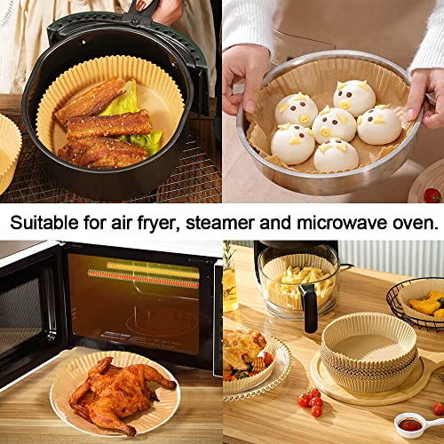 Image of 100 PCS Air Fryer Disposable Paper Liner - Round Natural Parchment for Baking, Roasting, Microwave - Non-Stick, Oil-Proof, Food Grade (6.5 Inch)