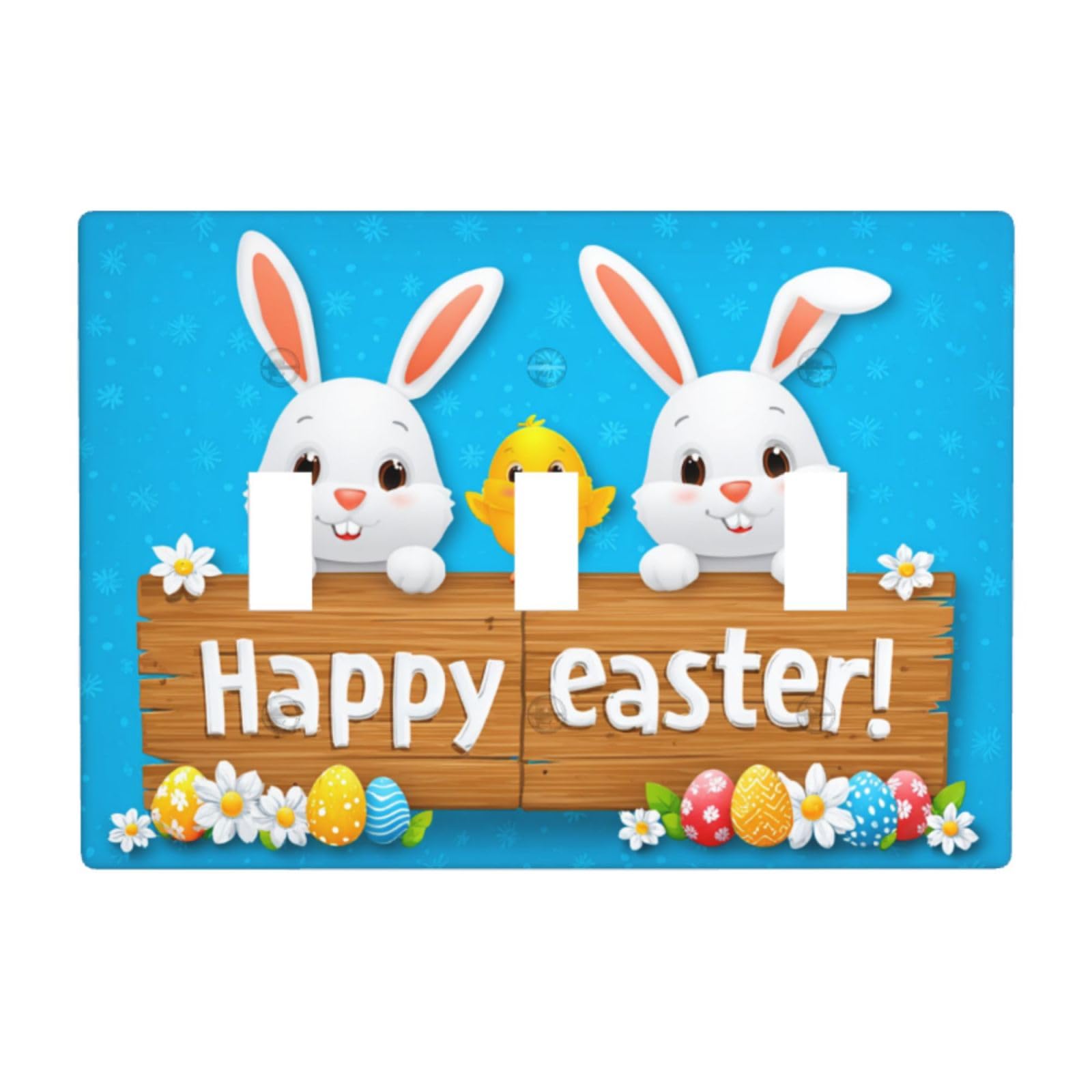 Cute Easter Bunnies Holding Wooden Signs Light Switch Covers 3 Gang Triple Toggle Wall Plate Switchplate Electrical Faceplate for Bathroom Kitchen Bedroom Decor