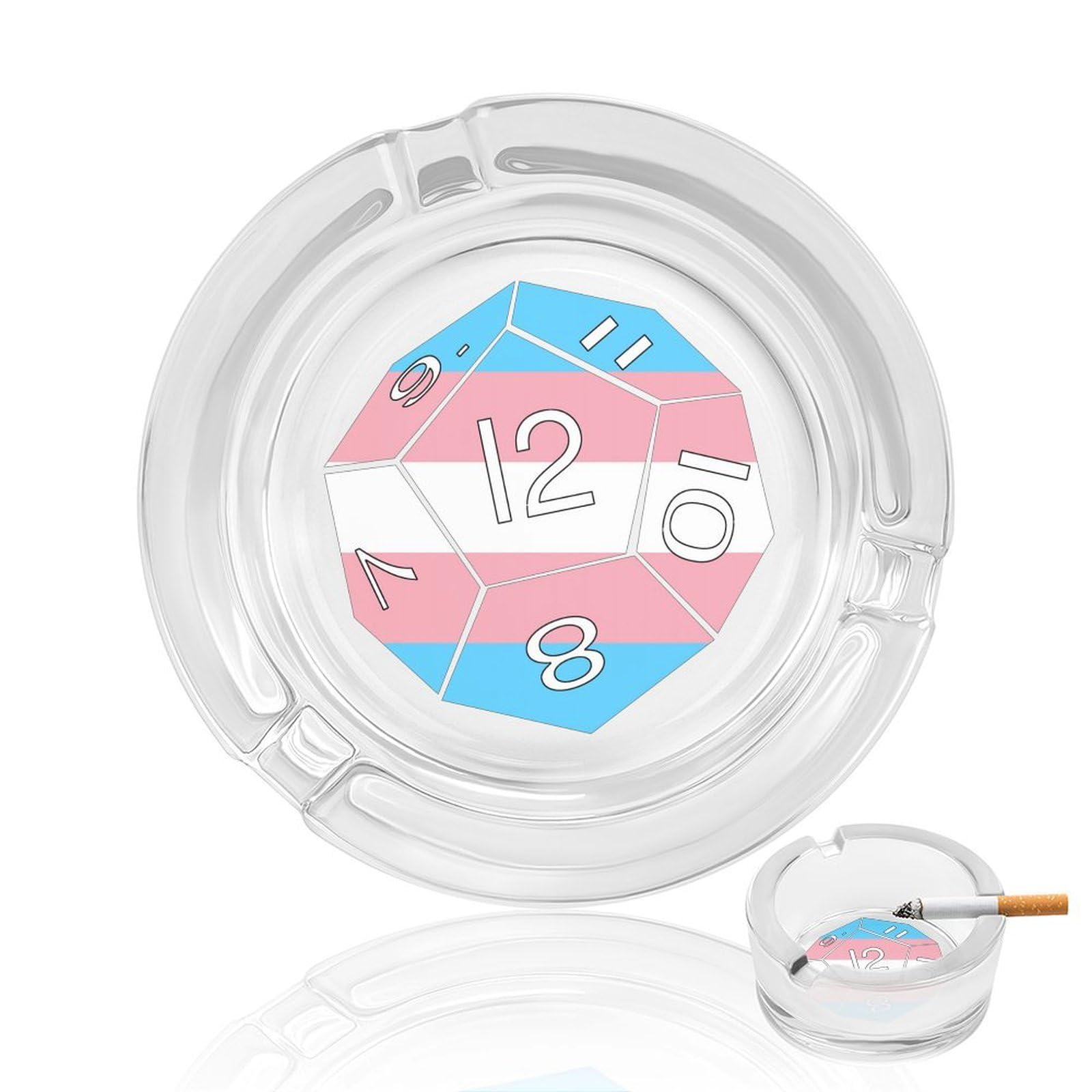 Nclqvjxzkhw Style Transgender Flag Dice Dragons Dungeons Glass Ashtray Round Ash Tray Smoking Trays For Home Garden Outdoor