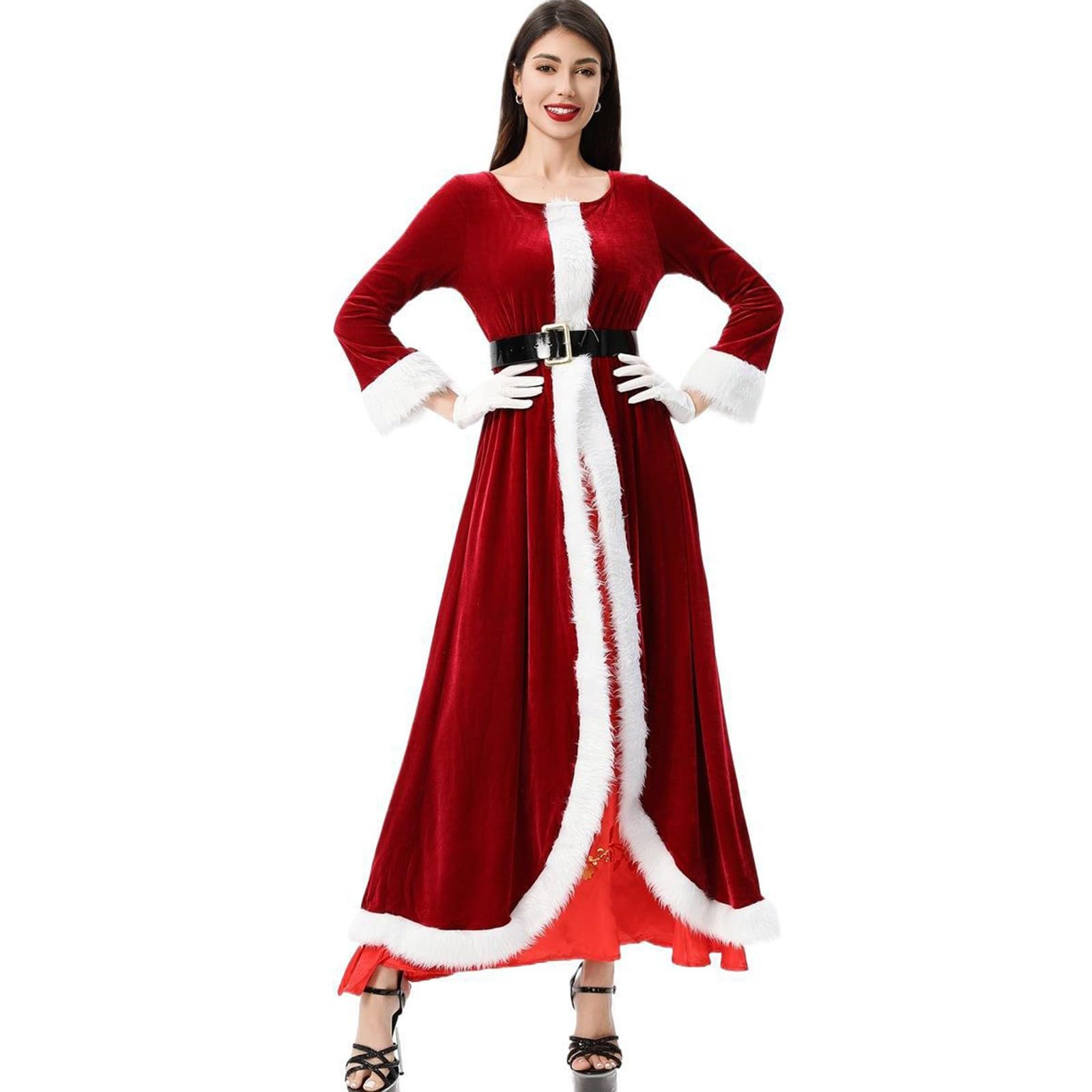 Generico Vestito Natale Donna Abiti Natalizi Donna Eleganti Vestito Natale Donne Elegante Abito Natalizio da Donne a Manica Lunga Girocollo Vestiti Con Stampa Natalizia Carino Grafica Sportivo