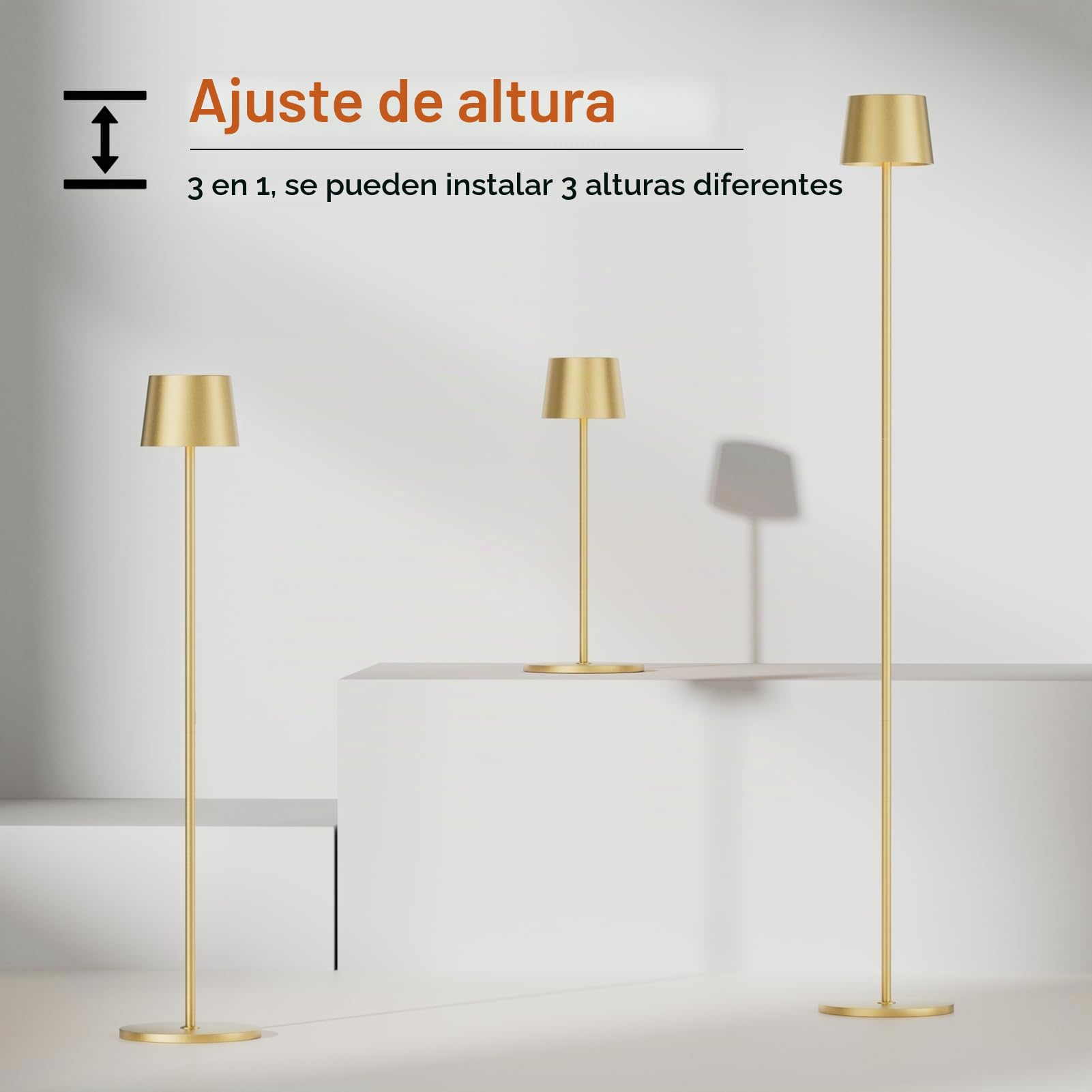 K-Bright Oro Lámparas de Pie Dimmer, 4W Lampara LED de Pie,Lámpara de pie recargable con pilas,Lámpara de pie de lectura con control táctil para iluminación interior exterior(Dorado)