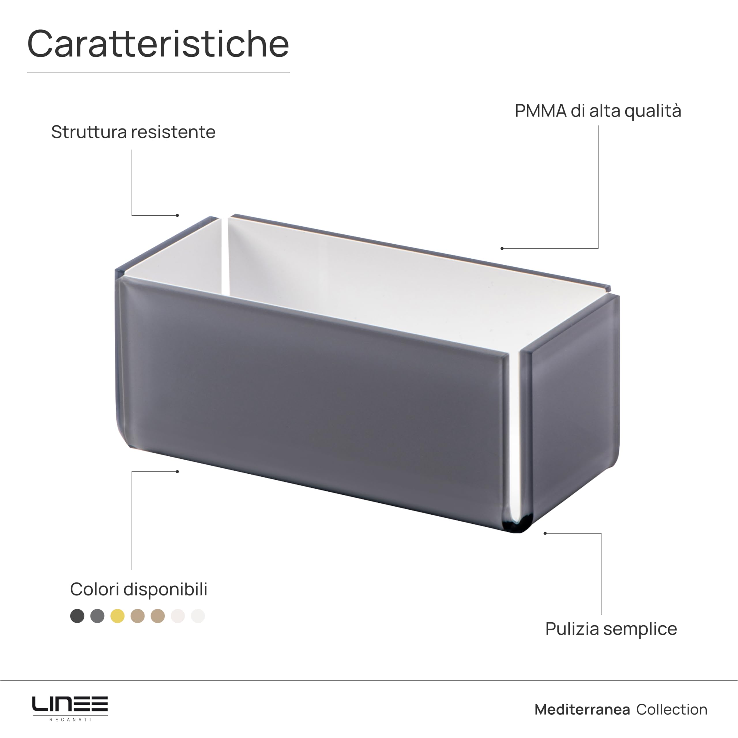 LINEE Recanati MEDITERRANEA Porta Bustine da Tè – Contenitore Design in PMMA 17x8x7 cm – Accessorio Elegante per Tavola Moderna – Made in Italy (Grigio Trasparente/Bianco)