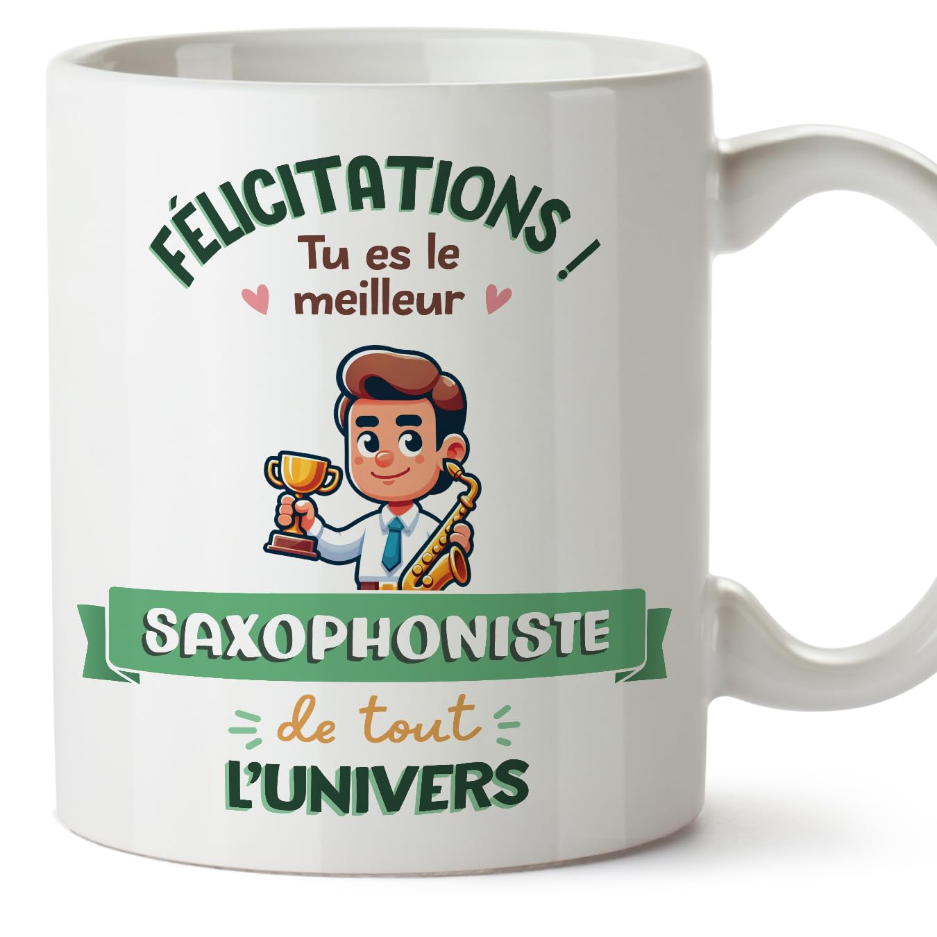 MUGFFINS Saxophonist Man Mug - in French - Meilleur Univers Trophée - Funny Gift for Colleagues - Ceramic 11oz Mug — image 1