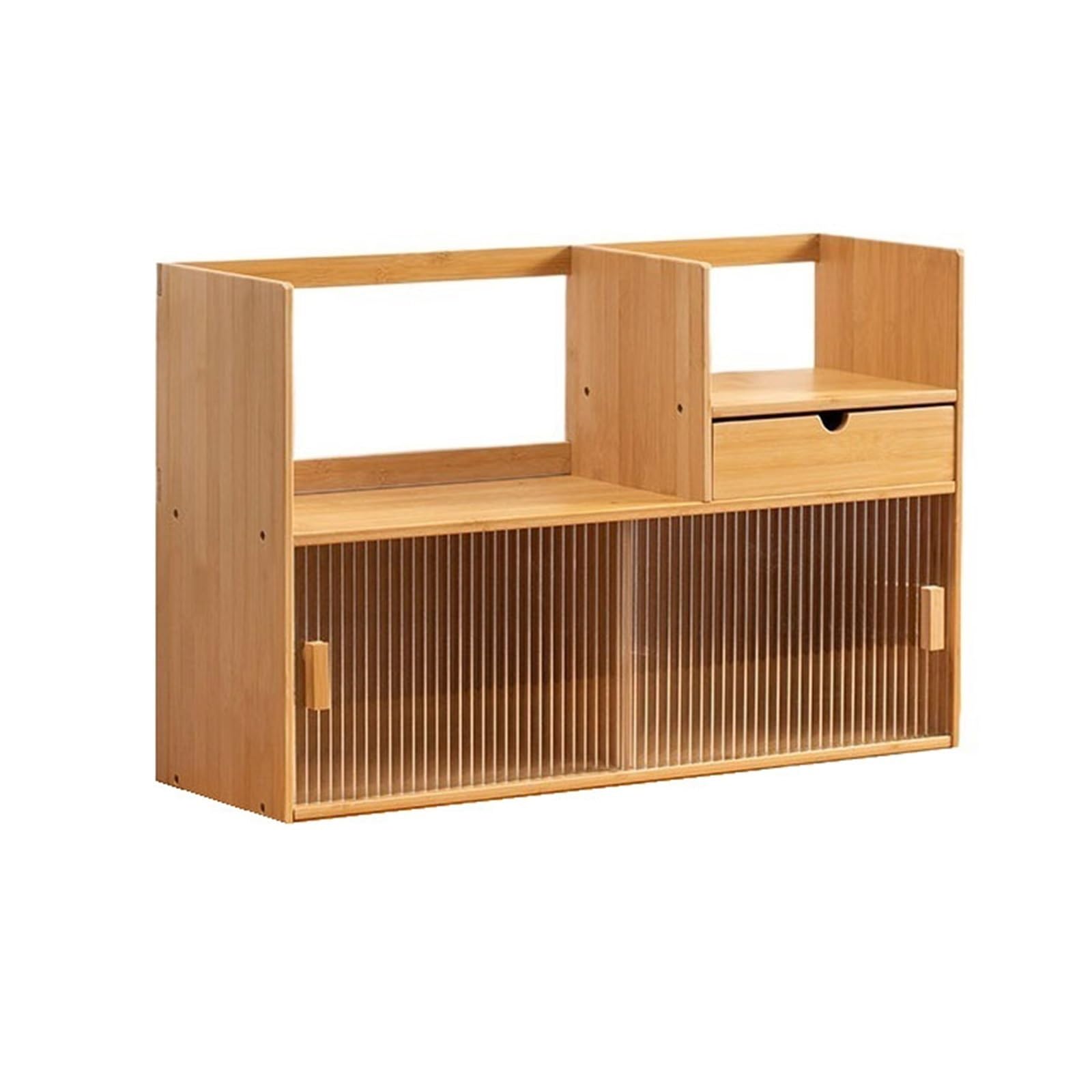Zhaoj24-05 Bookcase Desk-mounted Bookshelf Bamboo Small Office Multi-tiered Filing Rack with Sliding Door(Small)