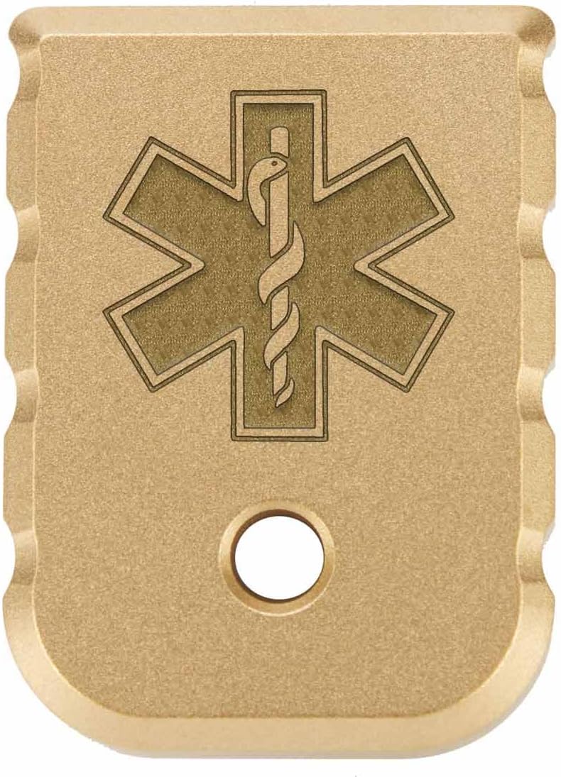 NDZ Performance Weighted Brass Magazine Base Plate for Glock Gen 1-4 17 19 19X 22 23 26 27 34 45 – Raw or Cerakote Finish, Laser Engraved, Quick Mag Drops – Choose Design