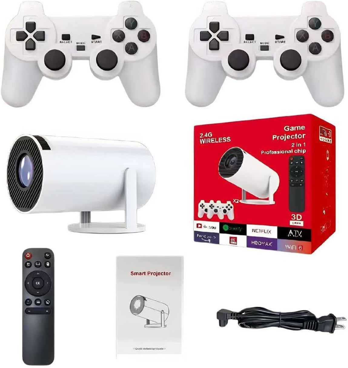 Retro Console Projector, 2 in 1 Professional Gaming Projector, 4K HD with Built-in Retro Games, Smart TV Indoor Outdoor for Kids