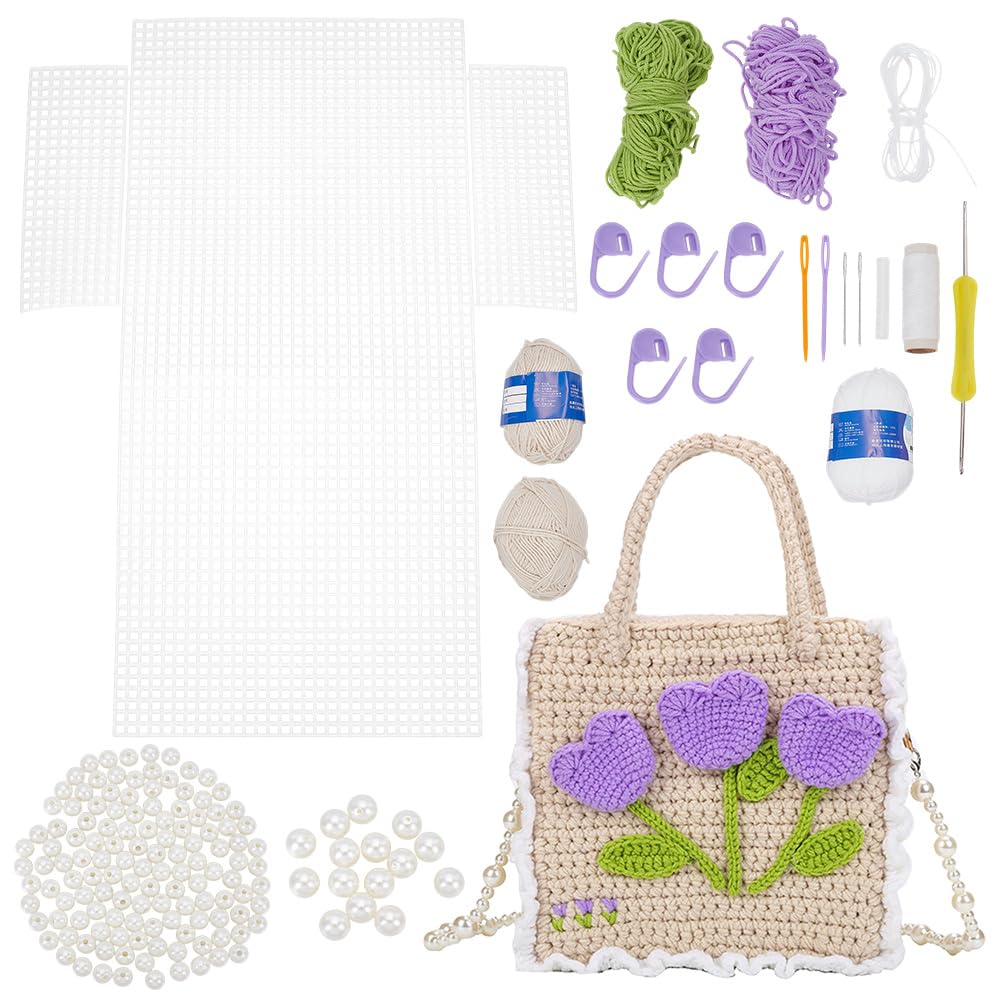 WADORN Kit Fai da Te per Realizzare Borse all'Uncinetto e A Maglia, Borsa A Mano Intrecciata in Plastica A Rete Fatta A Mano da Donna, Set per Realizzare Borse Fai da Te, Accessori per Borse