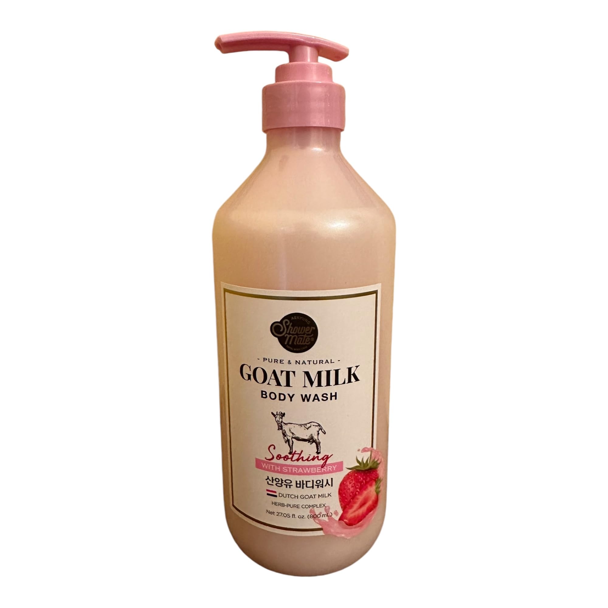 Premium Goat Milk Strawberry Body Wash for Smooth Skin, Moisturizing PH Balancing Cleanser with Herb Pure Complex, 27 Fl