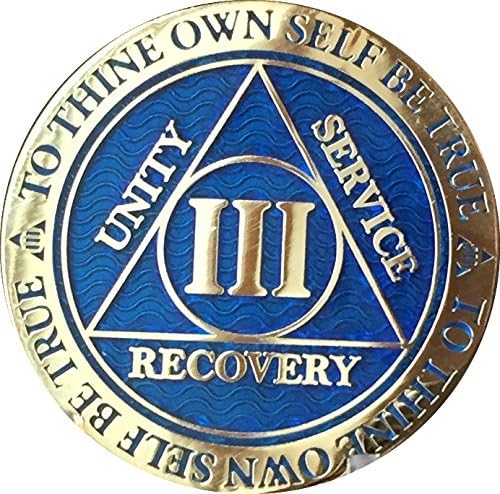 Miniatura 5 de Recoverychip 3 años Reflex Blue Gold Plated AA Medallion Alcohólicos Anónimo Sobriedad Chip, Azul