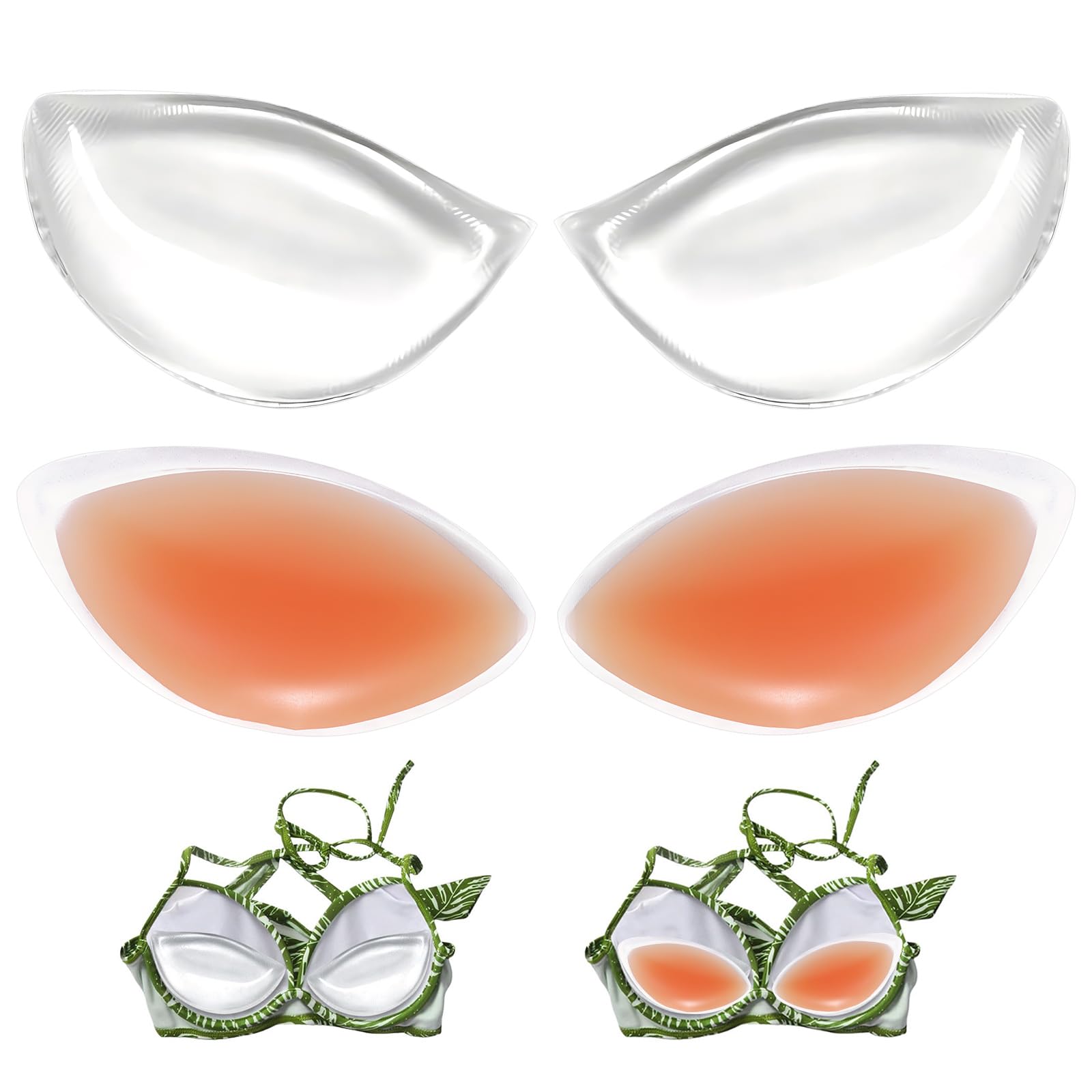 Hocklliy Women's Skin Color, Transparent 2 Pairs Of Chicken Fillet Bra Inserts, Silicone Breast Enhancers For Swimwear And Daily (Skin-Colour, Transparent)