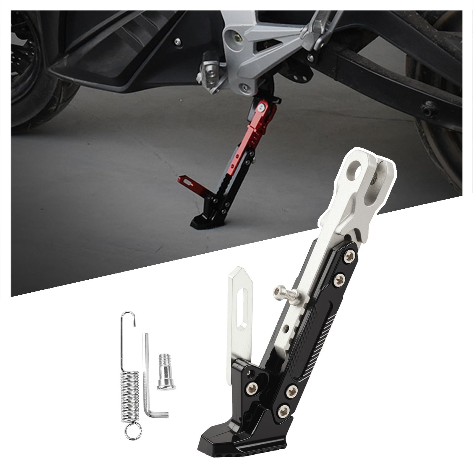 AFGJHYT Motorcycle Kickstand for BMW F700GS, Adjustable Side Stand Extension, CNC Aluminum Motorcycle Kickstand, Height Adjustable Side Stand Upgrade,B Silver