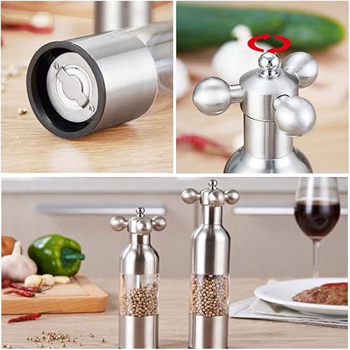 Miniatura 5 de Molinillo de sal y pimienta, grifo manual de acero inoxidable con asa, grosor ajustable recargable, para el hogar, restaurante, barbacoa, dorado, M