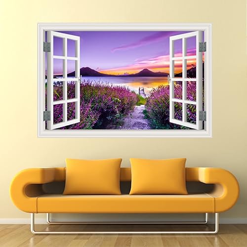Miniatura 6 de Pintura autoadhesiva 3D, calcomanías de pared falsas para ventana, isla tropical con palmeras, mural de pared, vista de ventana, decoración de pared