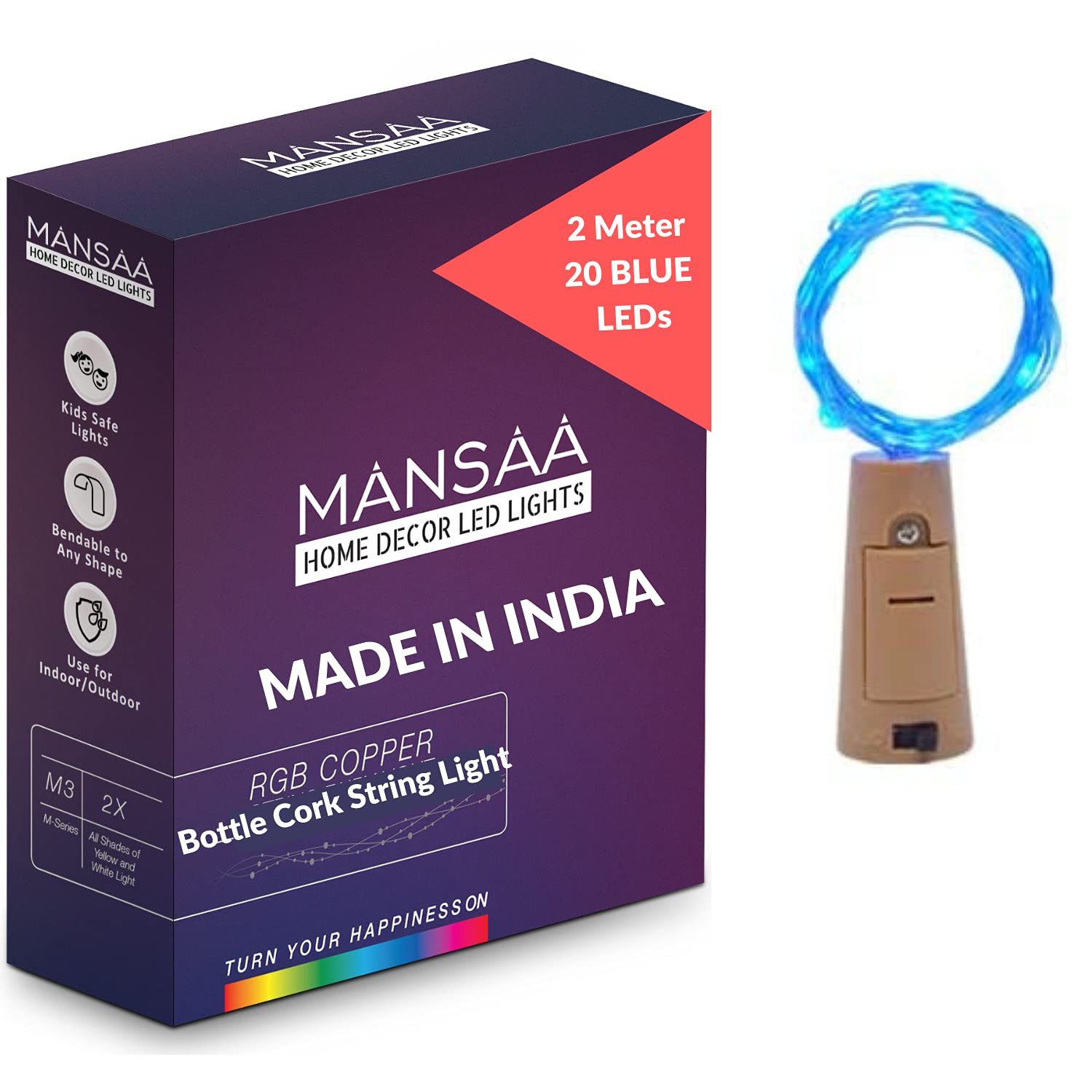 MANSAA M44 Bottle Cork LED String Light | 2 Meter 20 LEDs | Blue Color | LR44 Battery Operated | Wine Bottles LED Light-image-2