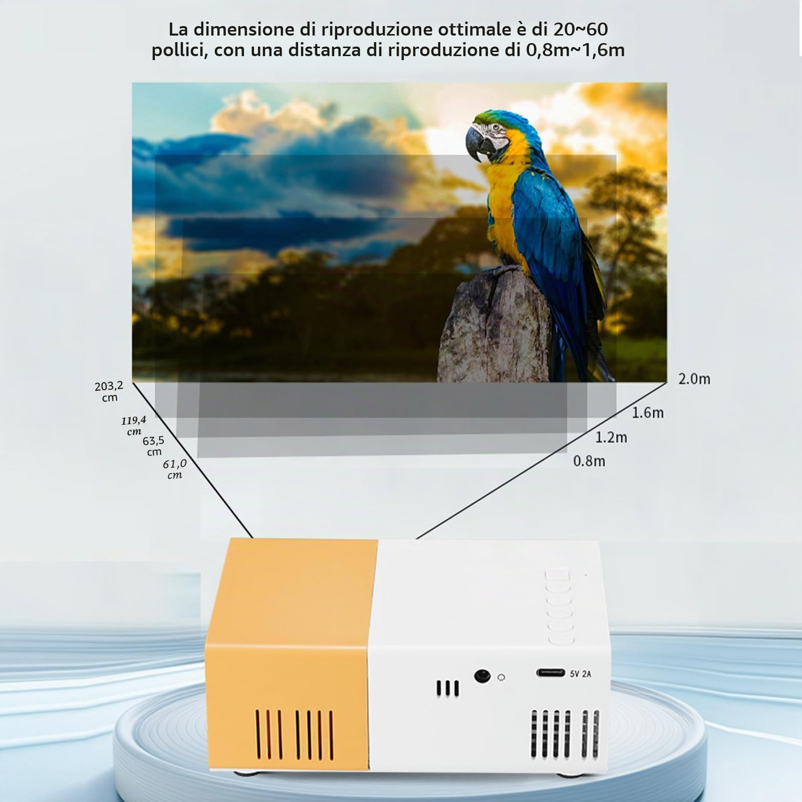 Sxhlseller Mini Proiettore, Proiettore LED Full HD 1080p, di Piccoli Film Portatile, Compatibile con il Mirroring a Schermo Cablato Android e Wireless, USB HDMI, Auto Correction