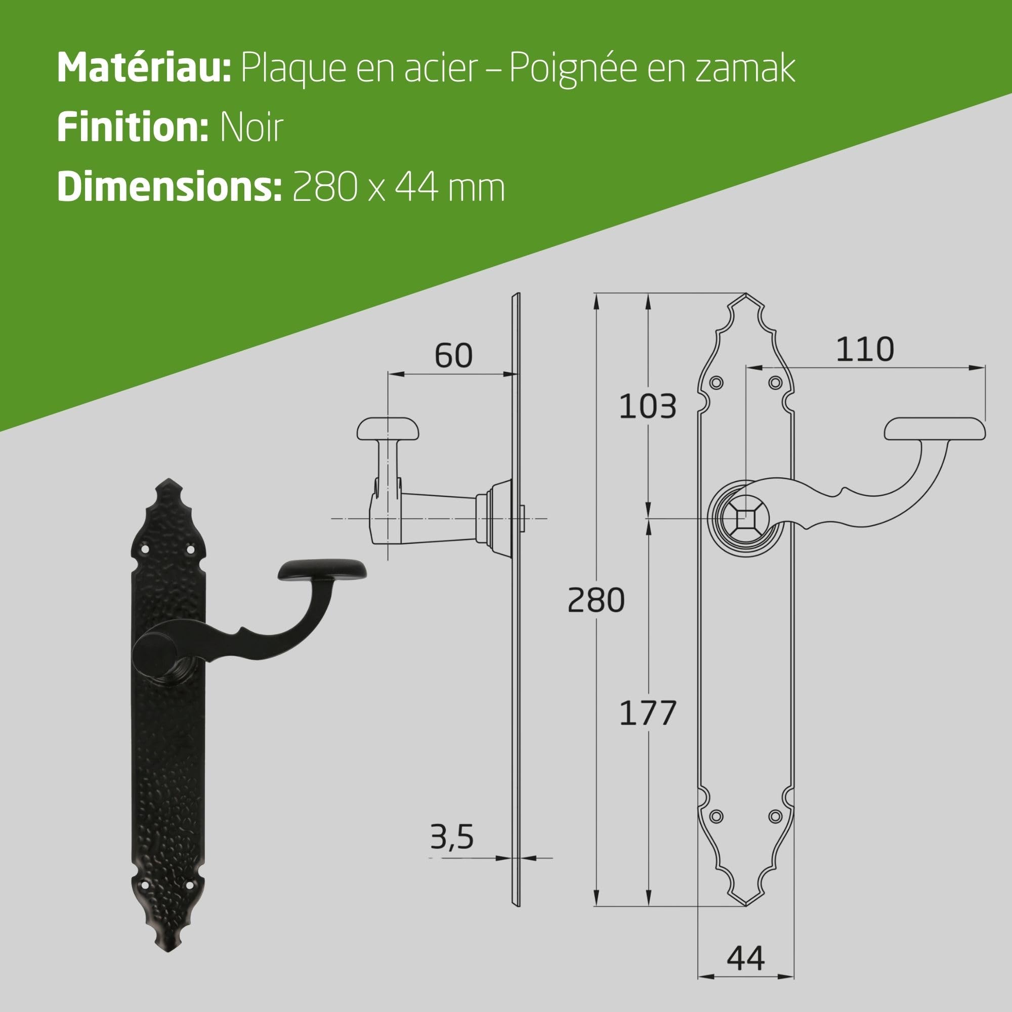 Amig - Ensemble de Poignées de Porte Rustiques 100P | Acier Martelé, Finition Époxy Noir | Durabilité et Esthétique Traditionnelle, Noir, Acier Inoxydable 18/8