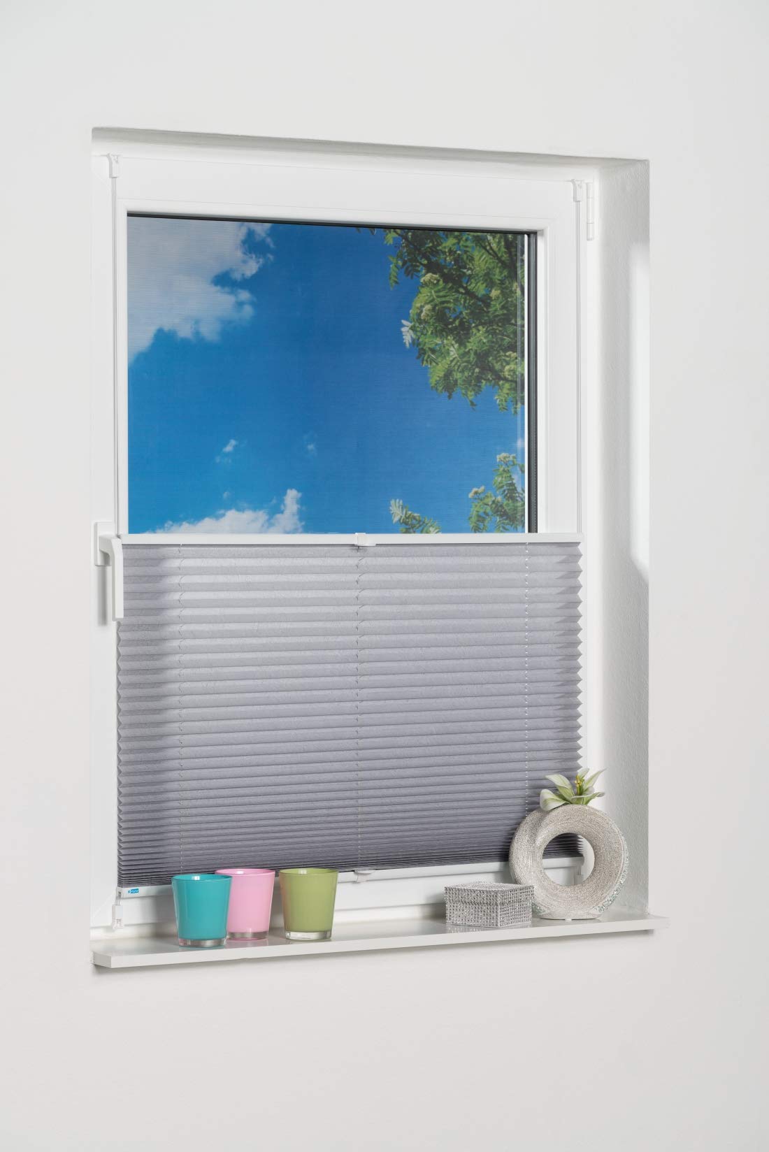 Khome K-home 688899-5 Klemmfix-Plissee 80 x 130 cm (B x L) Grau Lichtschutz +++ Moderne Crushed Optik +++ – Bild 3