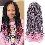 Pink Crochet Hair 12 Inch Senegalese Twist Crochet Braids Hair 6 Packs Pre-twisted Kids Crochet Hair Pre-Lopped Small Crochet Hair for Black Women Halloween (1B/Pink#, 12 Inch）