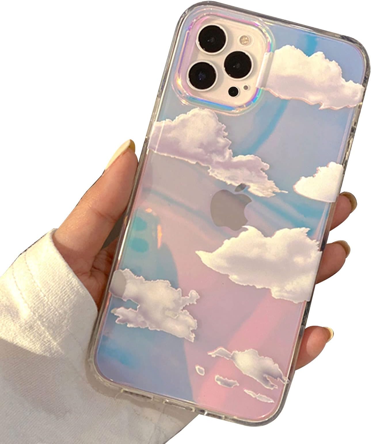 I-MGAE-IN-AR Cute Clear Crystal Designed for iPhone 13 Pro Case 6.1 inch 2021 Released,Shockproof Protective Phone Cases Slim Cover for White Cloud Aesthetic Glitter Design for Women,Girls