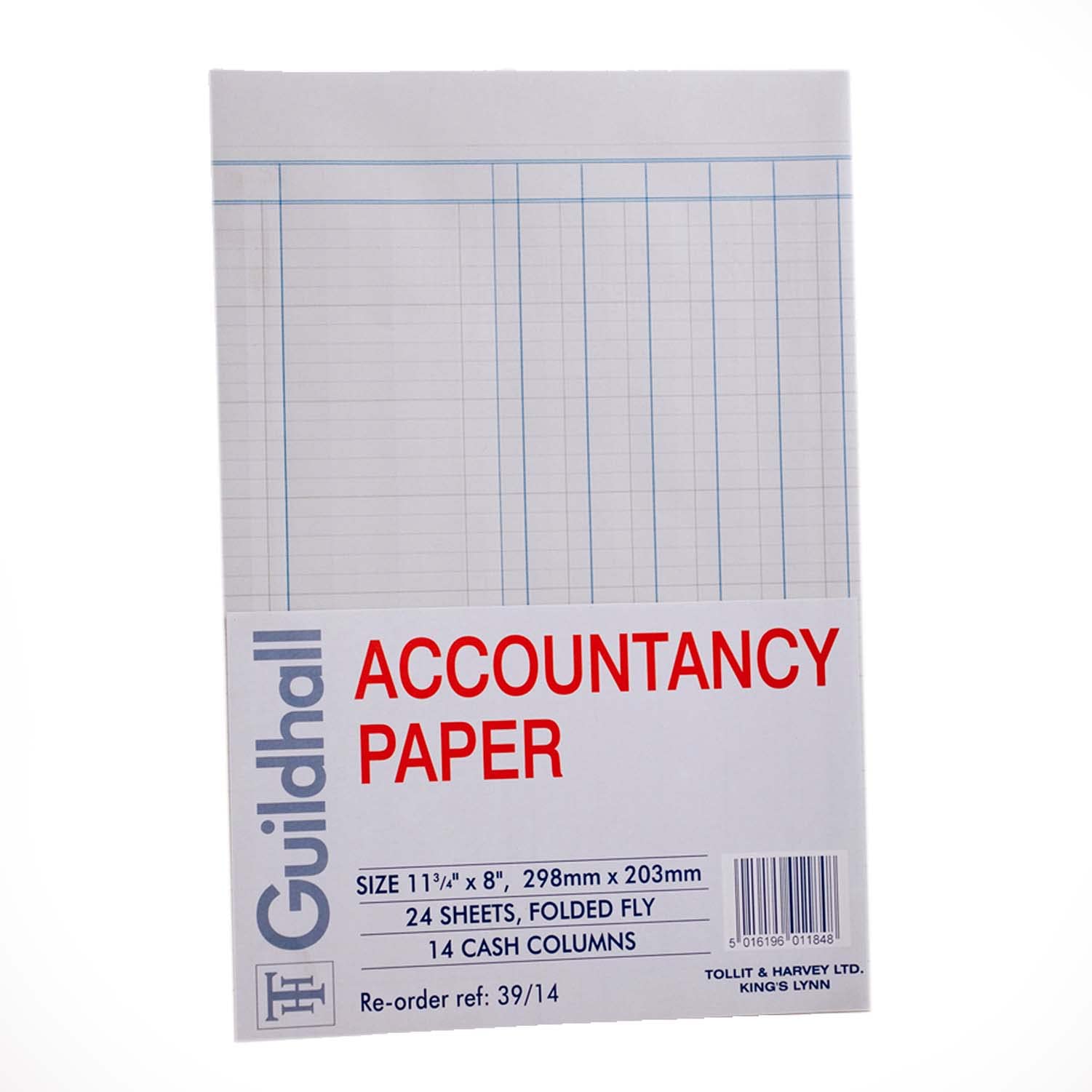 Exacompta - Ref 39/14Z - Guildhall - A4 Accountancy Paper, 298 x 203mm, 24 Sheets of Faintly Ruled 95gsm Ledger Quality Paper, 14 Cash Columns, Loose Sheets