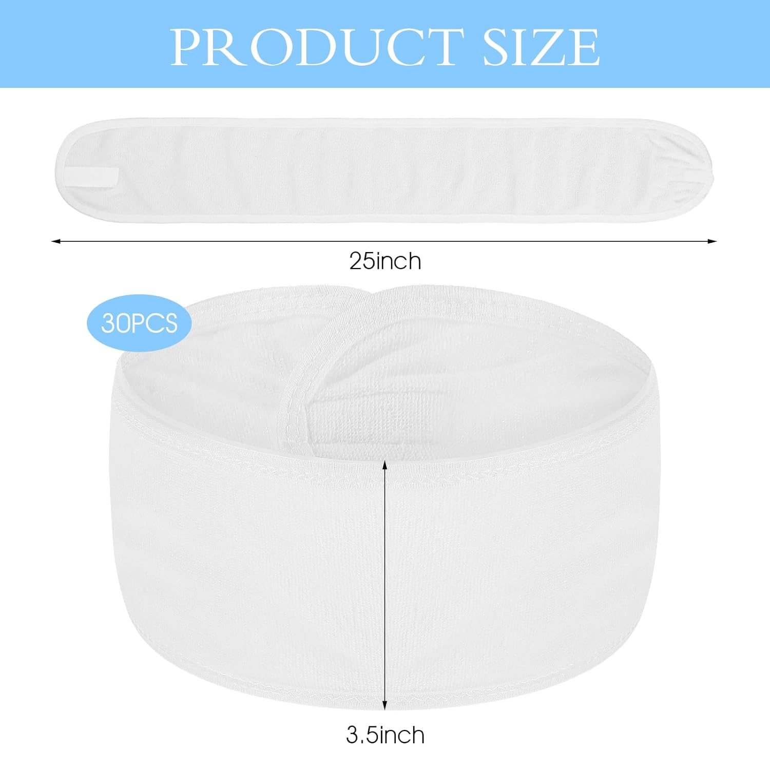 CIATBYYJ 30Pcs Spa Headband Facial Esthetician Hair Wrap for Women Adjustable Makeup Head Wrap Hair Towel Wraps White