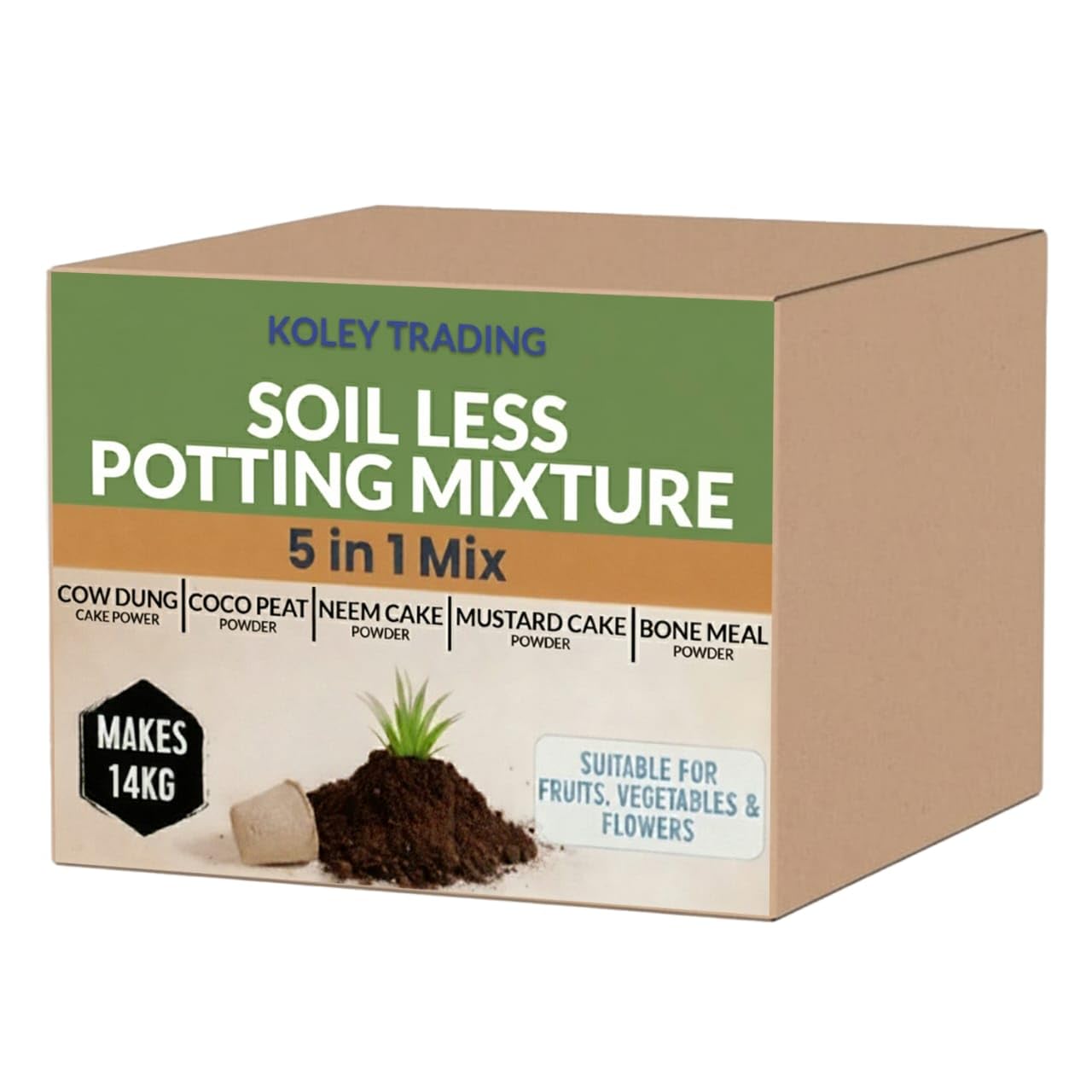5-in-1 Soil Less Potting Mixture | Cow Dung, Coco Peat, Neem Cake, Mustard Cake & Bone Meal | 100% Organic Potting Mix for Indoor & Outdoor Plants Makes 14 kg