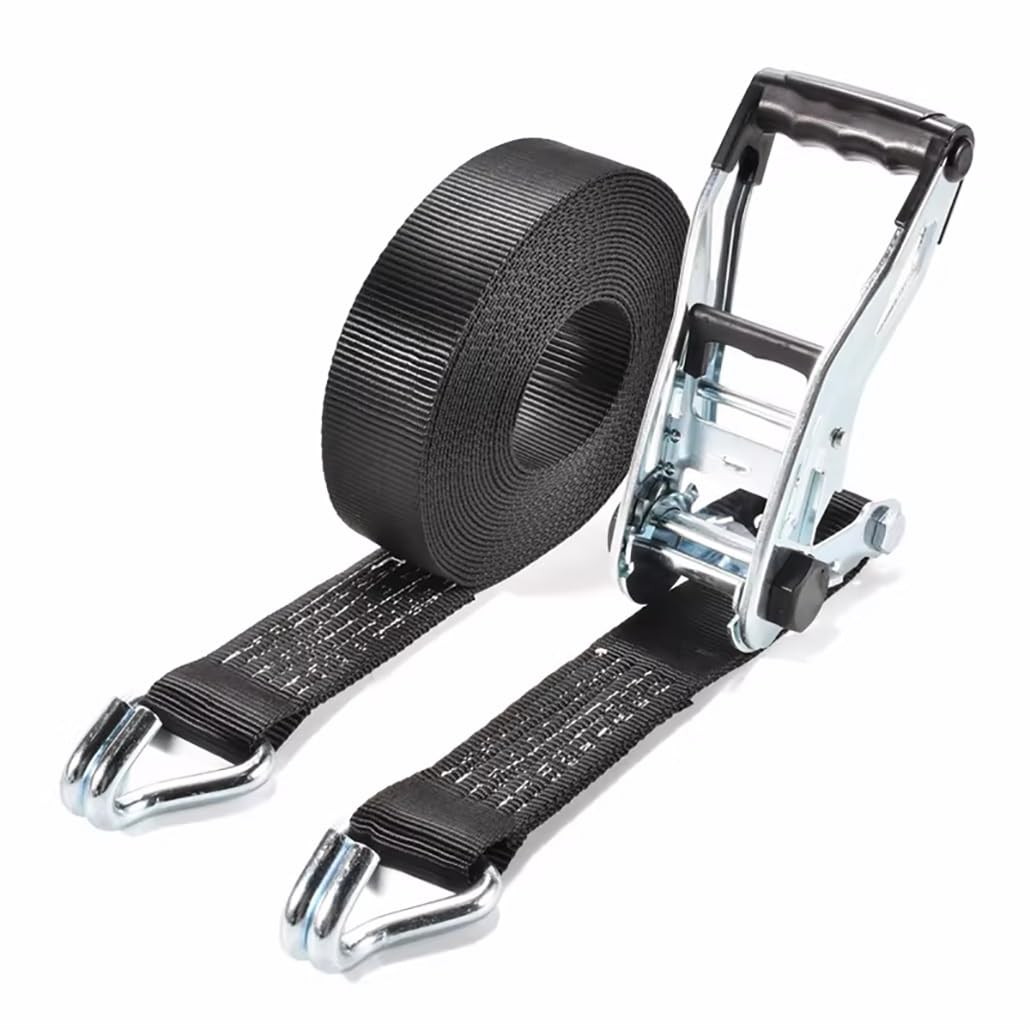 10 16 26 32 pies de Largo 2 Pulgadas de Ancho Correas de trinquete de Amarre Resistentes con Gancho Doble en J, Correas de trinquete de Carga for camión Remolque(Black,5.0m/16.4Ft)