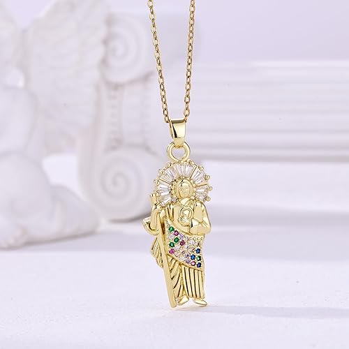 Vista 5 de ZHENYIN 2 unids mosaico circón San Judas colgante chapado en oro de 14 quilates San Judas oro laminado San Judas encantos para collar, Latón, No es