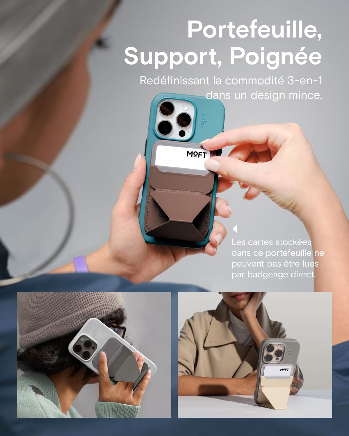 MOFT Porte Carte Magsafe pour iPhone 17/16/15/14/13/12, Magsafe Wallet en MOVAS Cuir Végan, Magnétisme Utra-Puissant, Support Téléphone Portable à 3 Modes, 2 Supports de Cartes (Marron)
