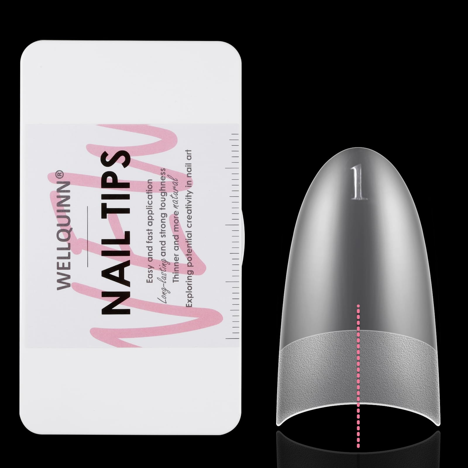 CenterLine Almond Nail Tips with Guide lines, Easy Alignment, No Filing Inside, Soft Gel Full Cover Clear Acrylic Fake Nails Professional Salon, 300Pcs 15 Sizes XS Almond, Half Cover
