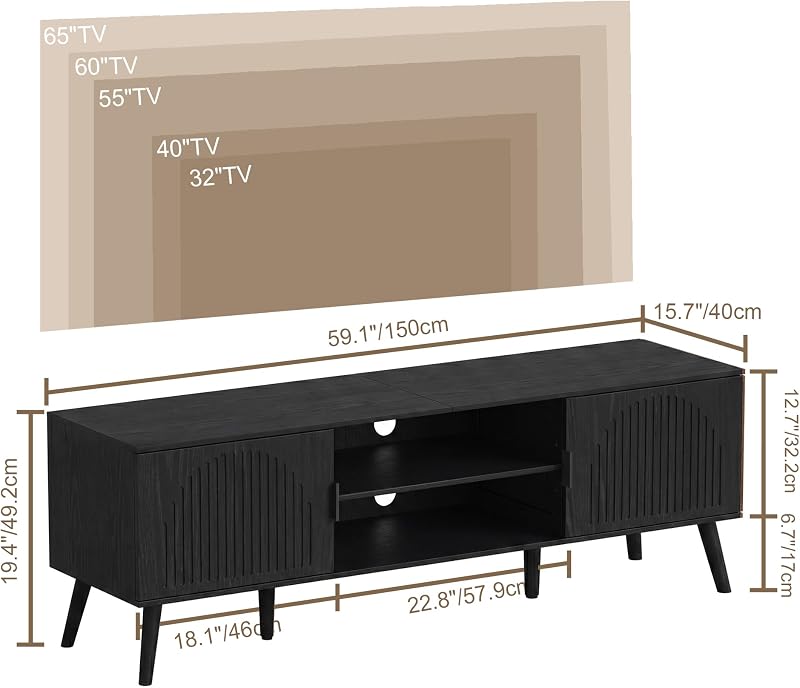 ChooChoo TV Stand with Open Shelves for 65 Inch TVs, Mid Century image 3