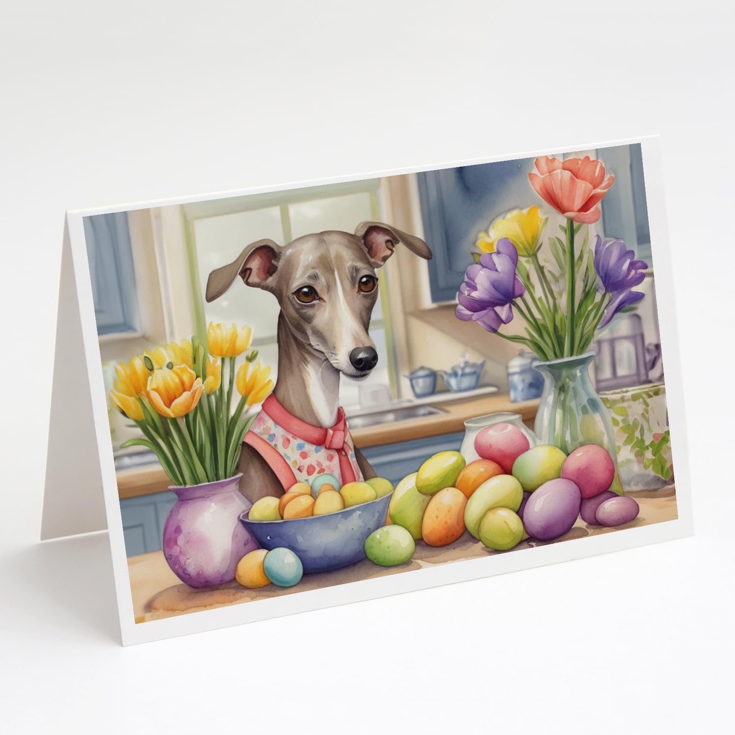 Caroline's Treasures DAC6837GCA7P Decorating Easter Italian Greyhound Greeting Cards Pack of 8 Blank Cards with Envelopes Whimsical A7 Size 5x7 Blank Note Cards