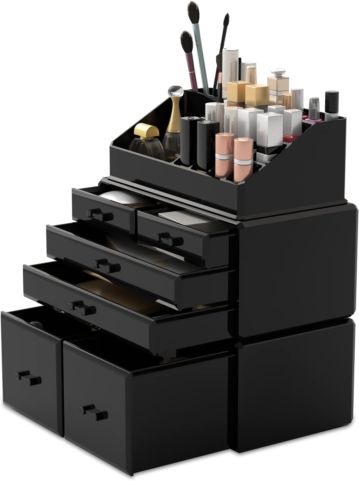 READAEER Makeup Cosmetic Organiser Storage Drawers Display Boxes Case with 6 Drawers, 3 Pieces, Freely Combined and Stacked.