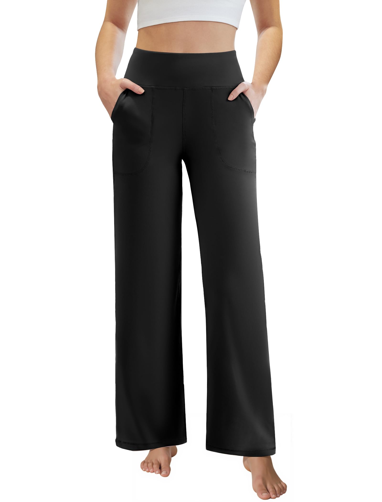 AB-Eleven Womens Yoga Pants Wide Leg Work Dress Pants with Pockets Casual Lounge Trousers Elastic Waist Sweatpants