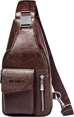 CUICANSHANG Bolso bandolera de cuero para hombres y mujeres, mochila impermeable, bolsa cruzada para viajes al aire libre, antiarañazos, Marrón