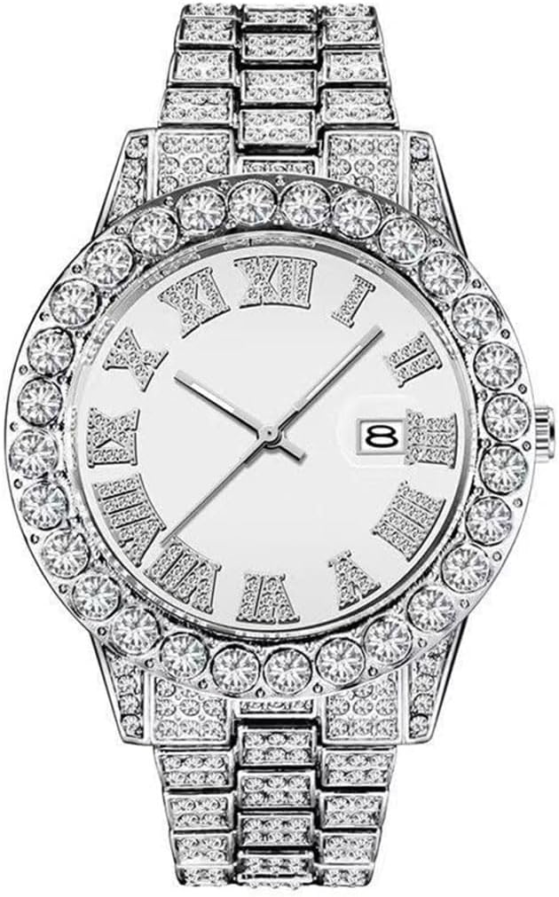 Unisex Watch Fashion Crystal Diamond Watch Mens Womens Quartz Analog Watch Stainless Steel Big Face Wrist Watch