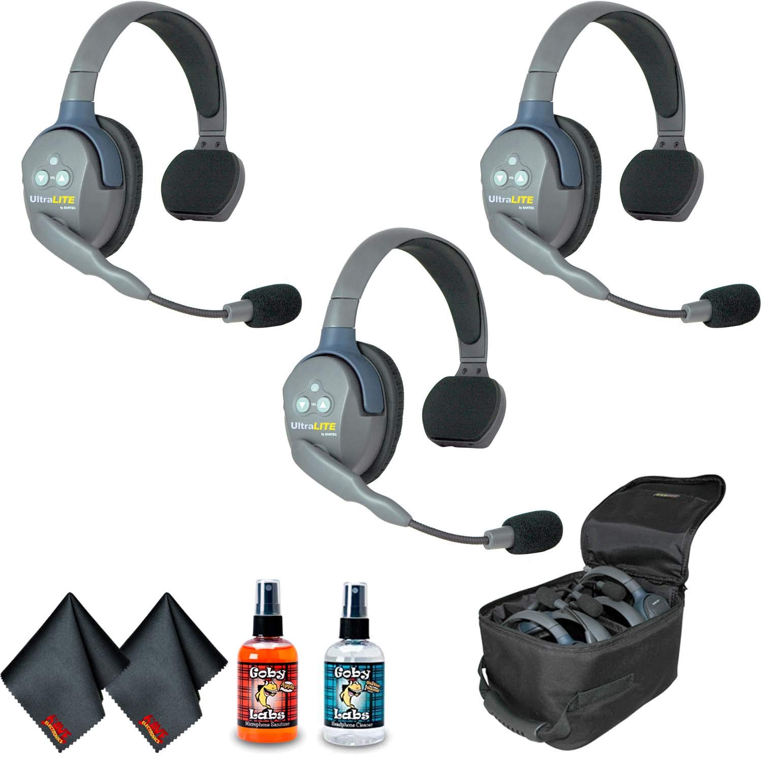 EARTEC UL3S Ultralite 3-Person Headset System (USA) with 6Ave Heaphone and Microphone Cleaning Kit